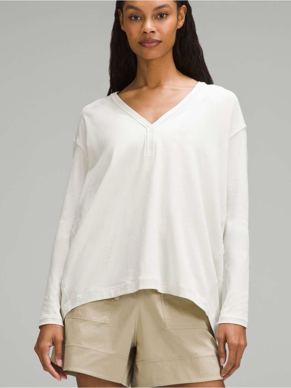 Lululemon Back In Action V-Neck Long-Sleeve Shirt Bone Size 12